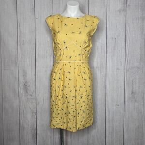 Trollied Dolly Yellow Dragonfly Ladybug Dress Cottagecore Entomology, sz M